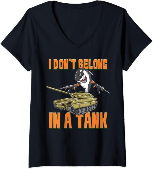 Womens I Don"t Belong In A Tank Funny Killer Whale Meme Orca Whale V-Neck T-Shirt