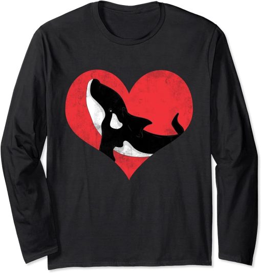 Ocean Animal Lover Aquarist Gift Heart Aquarium Cute Orca Long Sleeve T-Shirt