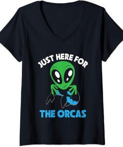 Womens Just Here For The Orcas Ocean Orca Sea Mamal Lover V-Neck T-Shirt