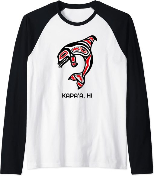 Kapa"a HI Native Aboriginal Orca Killer Whales Raglan Baseball Tee