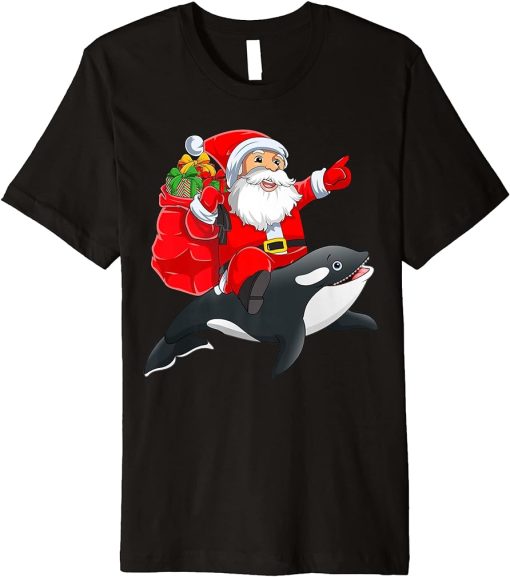 Matching Family Funny Santa Riding Orca Fish Christmas Premium T-Shirt