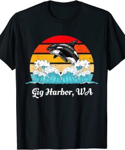 Vintage Gig Harbor WA Distressed Orca Killer Whale Art T-Shirt