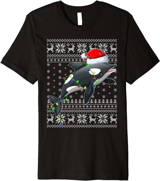 Orca Fish Ugly Xmas Sweater Style Santa Orca Christmas Premium T-Shirt