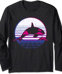 Killer Whale Orca Sea Ocean Retro Vintage Sunset Grid Gift Long Sleeve T-Shirt