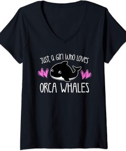 Womens JUST A GIRL WHO LOVES ORCA WHALES Cute Killer Whale Toddler V-Neck T-Shirt