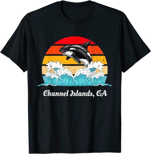 Vintage Channel-Islands CA Distressed Orca Killer Whale Art T-Shirt